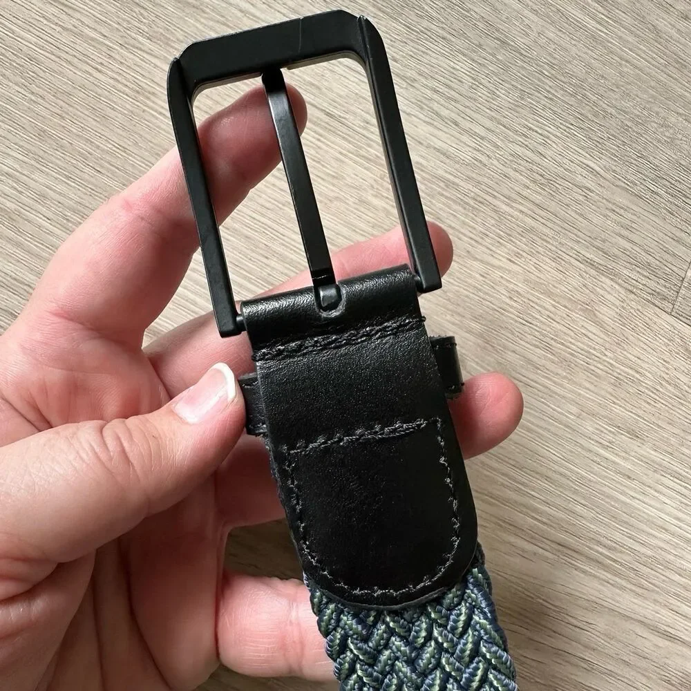 Ghost Golf Xander Men's Woven Stretch Belt - Navy Blue & Green Black Hardware